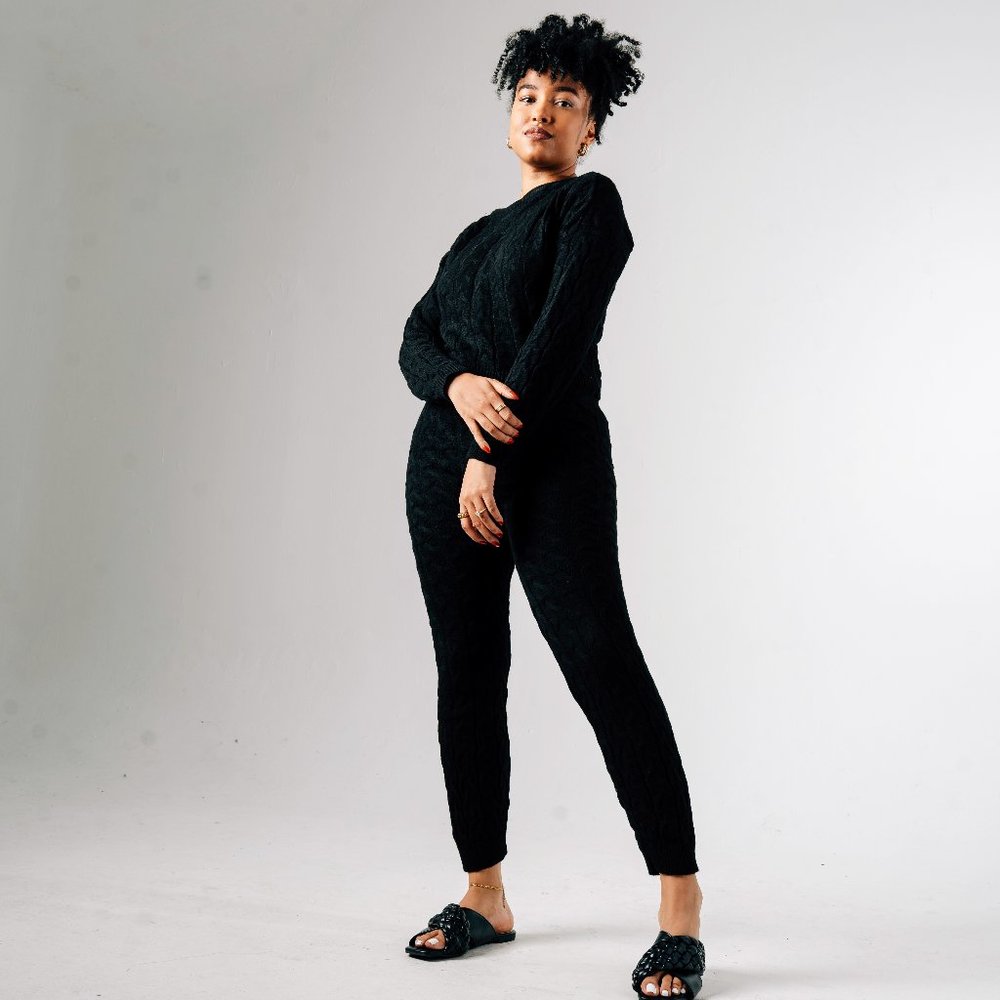 Cable Knit Jogger Lounge Set | BLACK